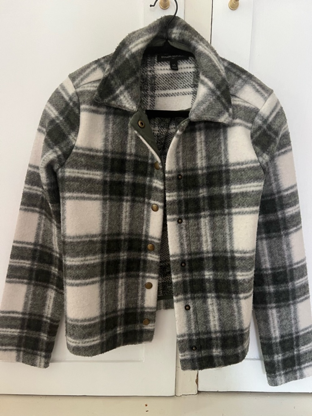 Banana Republic Gray & White Plaid Wool Shacket